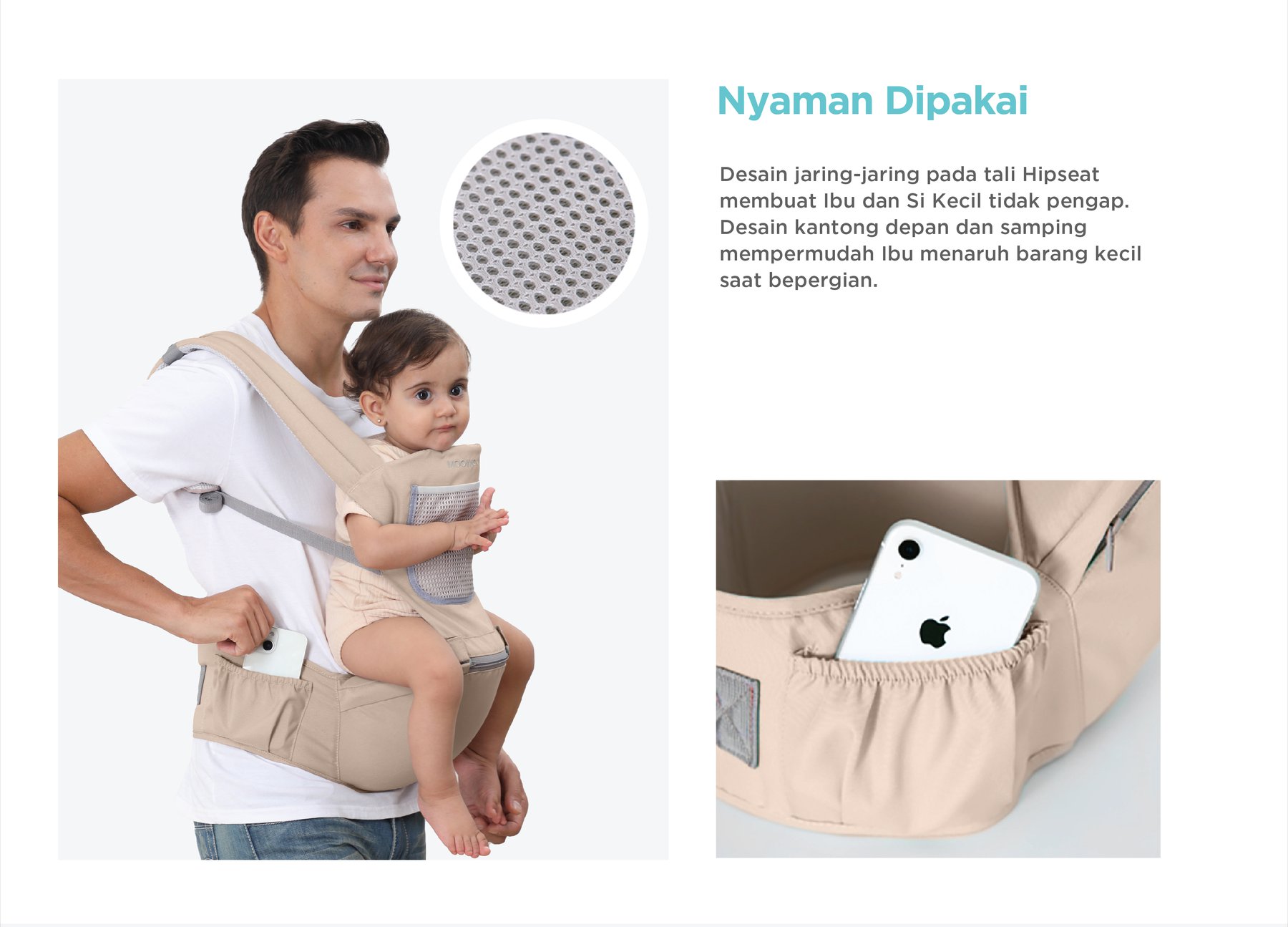 MOOIMOM Casual Hipseat Carrier - Gendongan Bayi description image