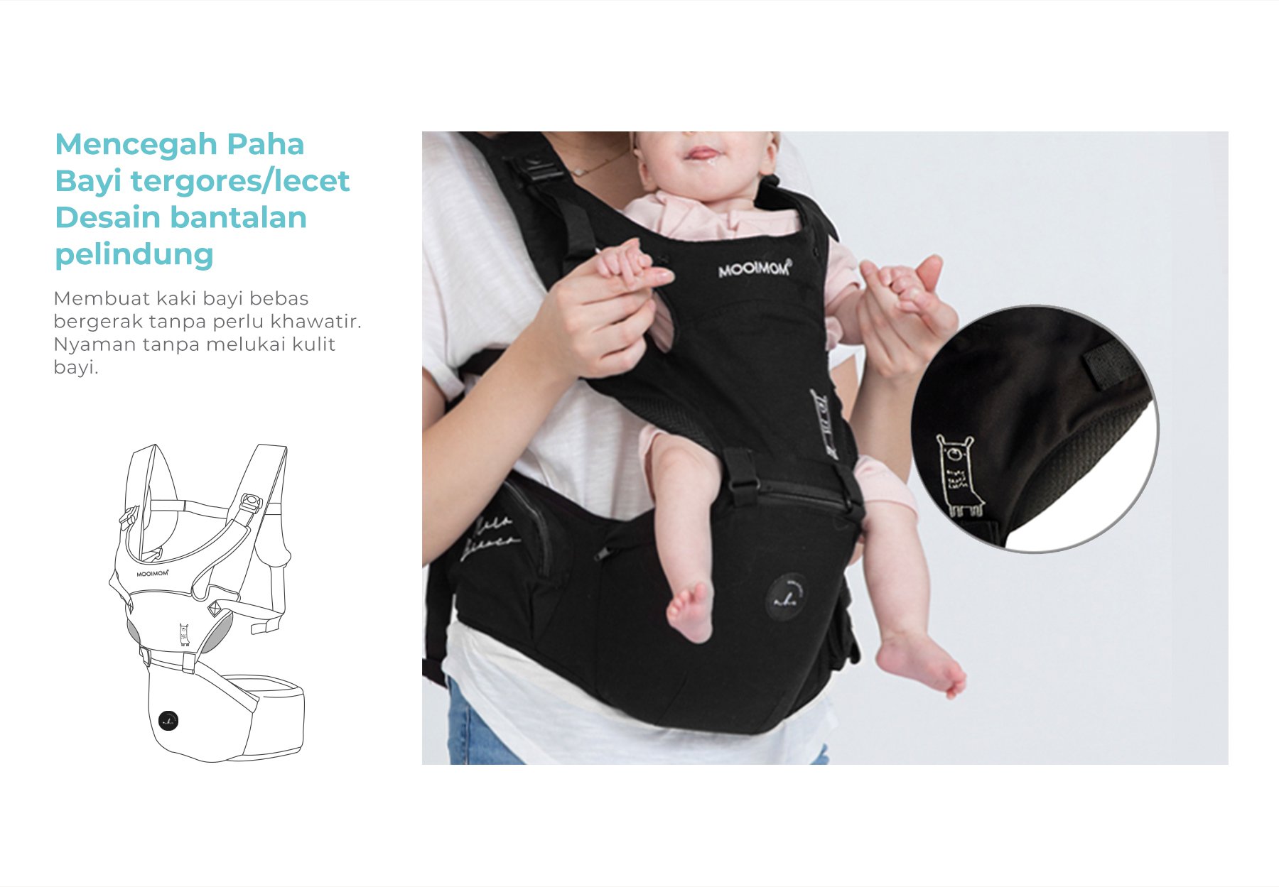 Nero Bianco Lightweight Hipseat Carrier - Gendongan Bayi Depan description image