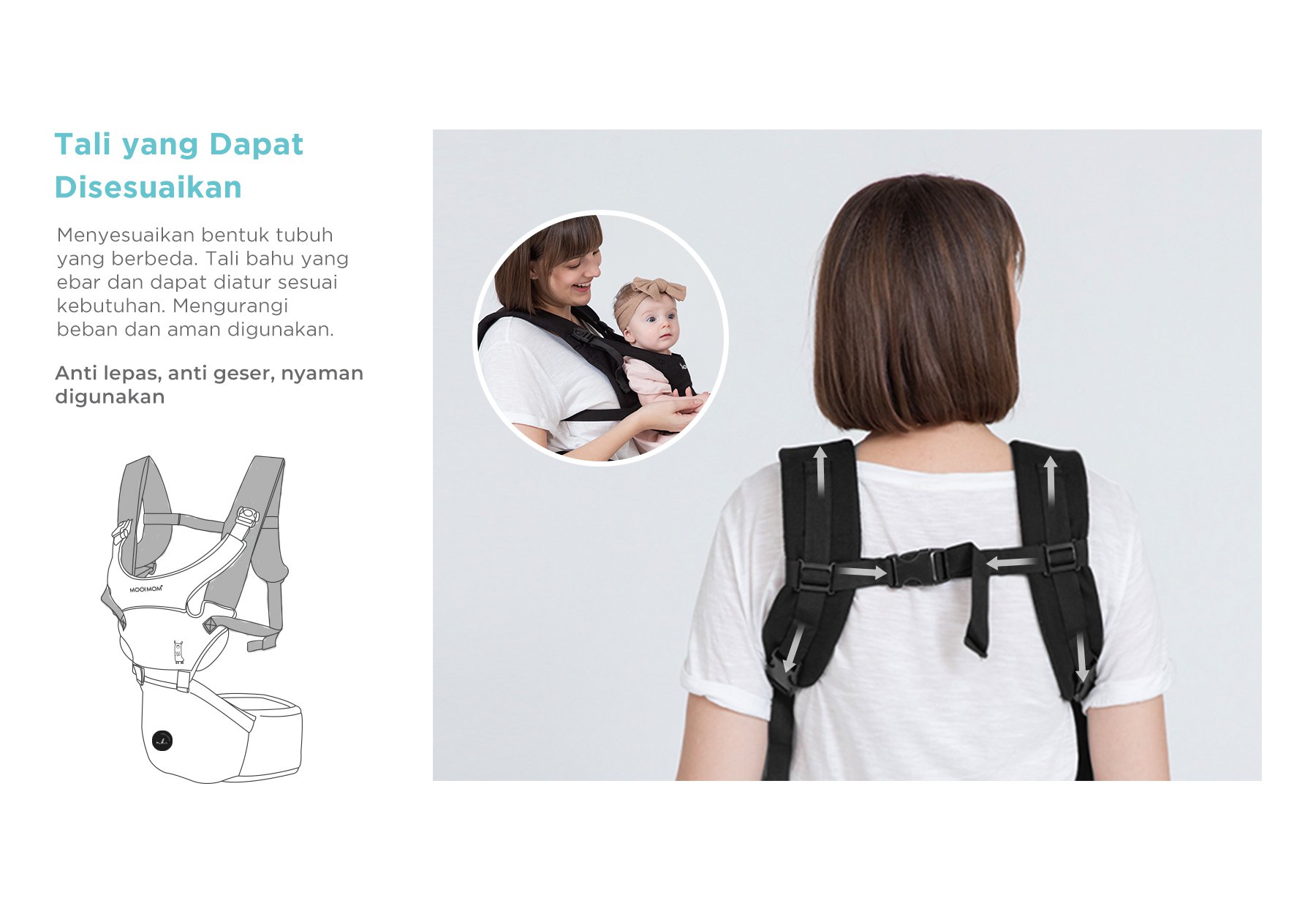 Nero Bianco Lightweight Hipseat Carrier - Gendongan Bayi Depan description image