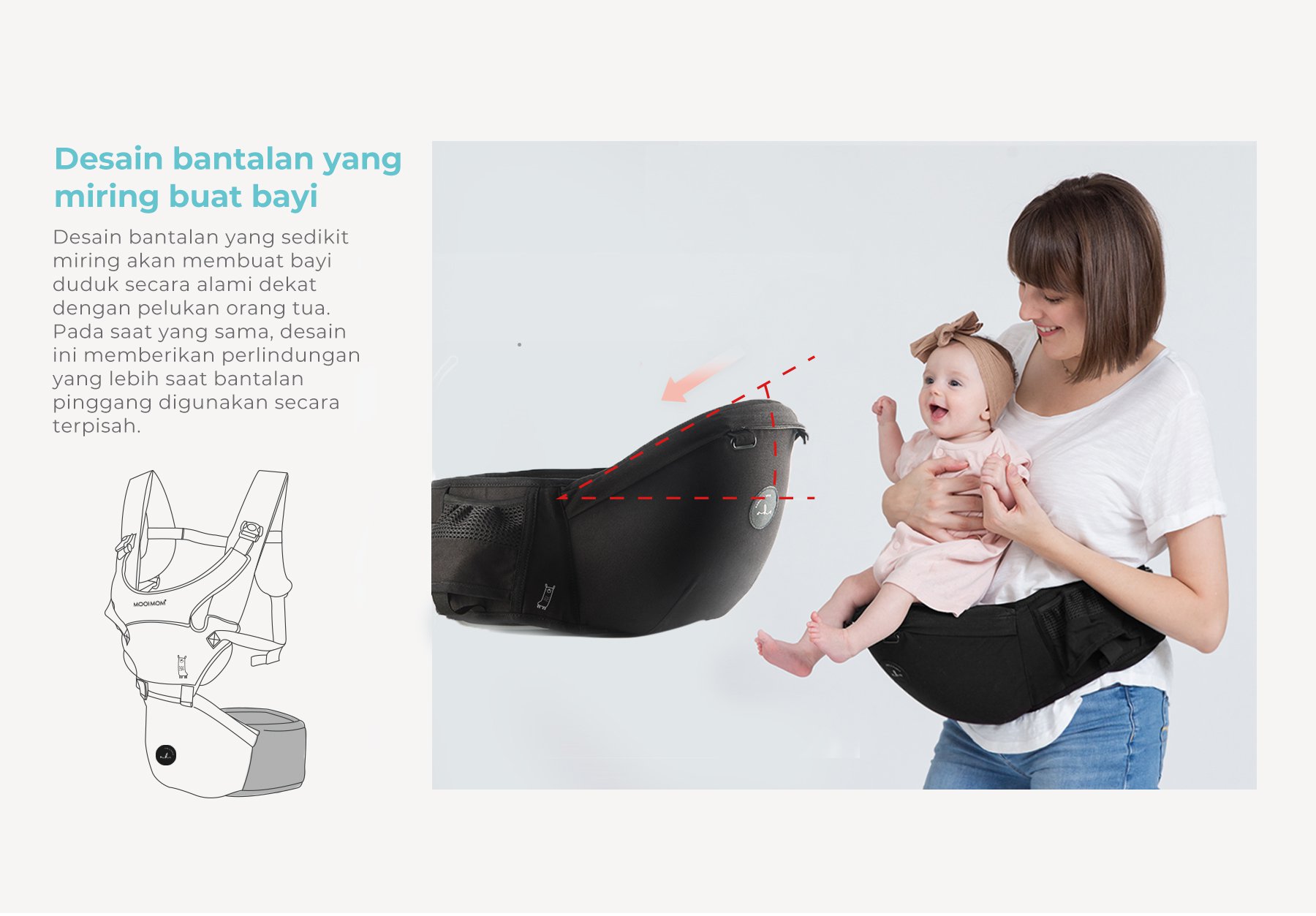 Nero Bianco Lightweight Hipseat Carrier - Gendongan Bayi Depan description image