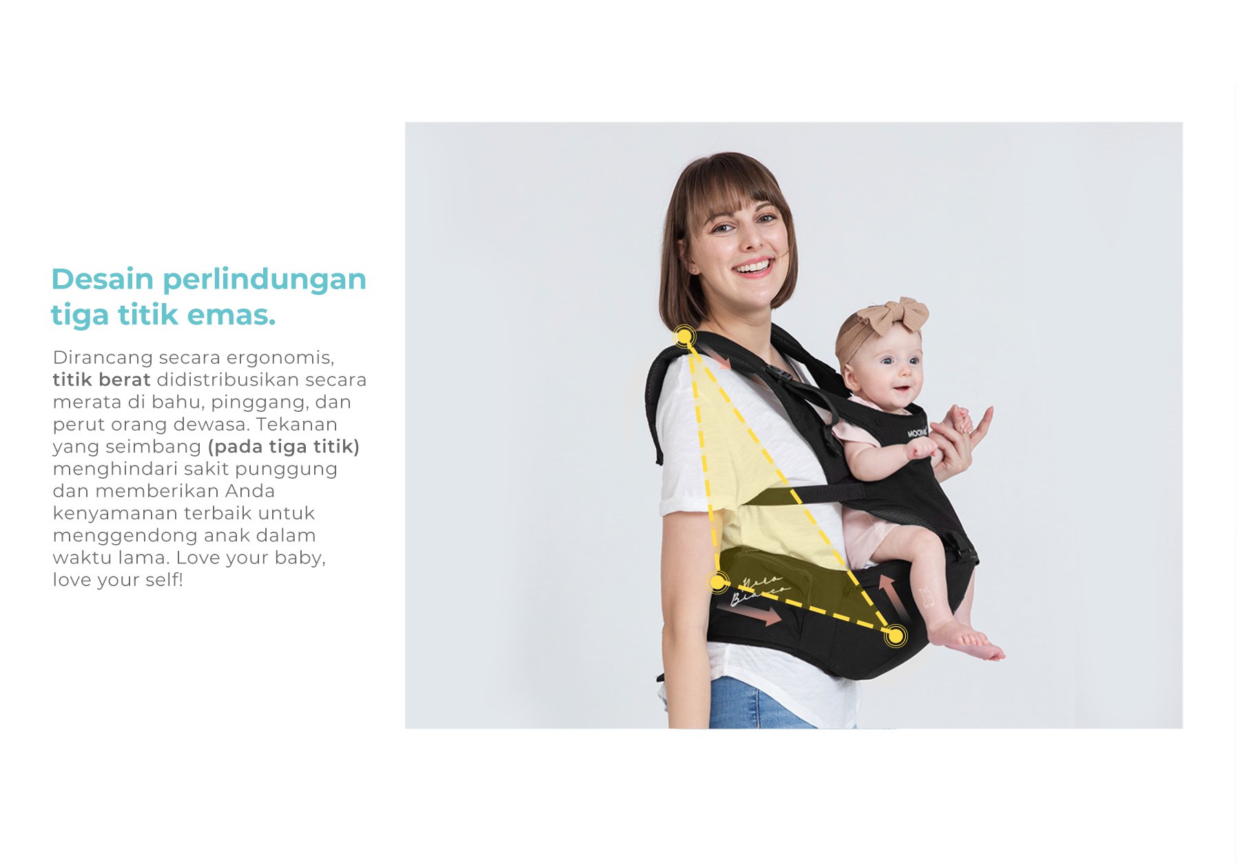 Nero Bianco Lightweight Hipseat Carrier - Gendongan Bayi Depan description image