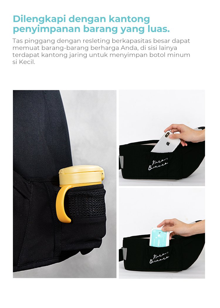 Nero Bianco Lightweight Hipseat Carrier - Gendongan Bayi Depan description image